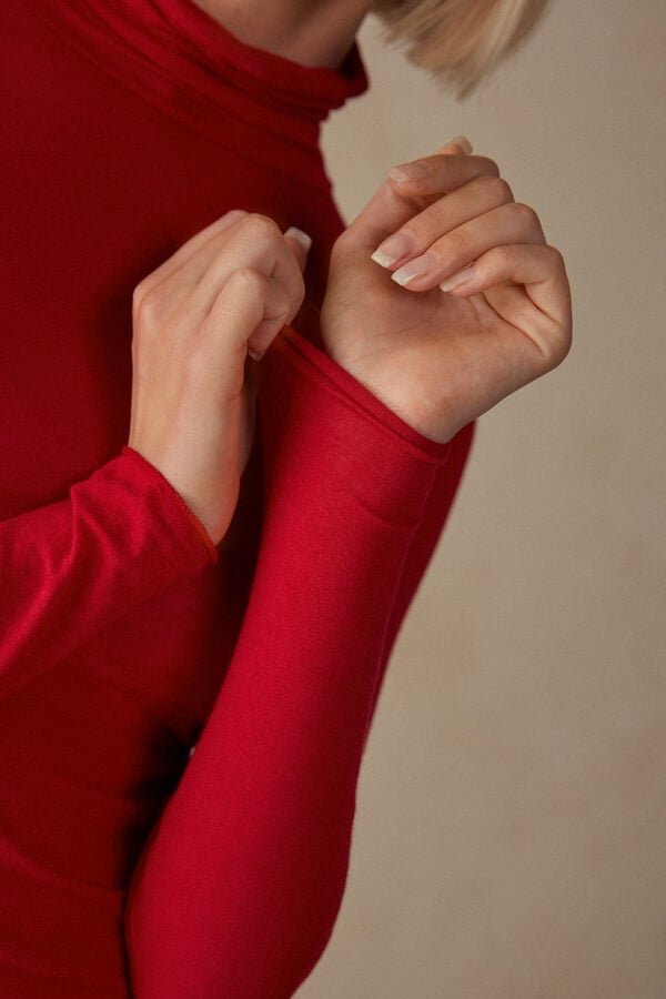 Red Intimissimi Modal Cashmere Ultralight High-Neck Women Long Sleeve | 7146ZEVUX