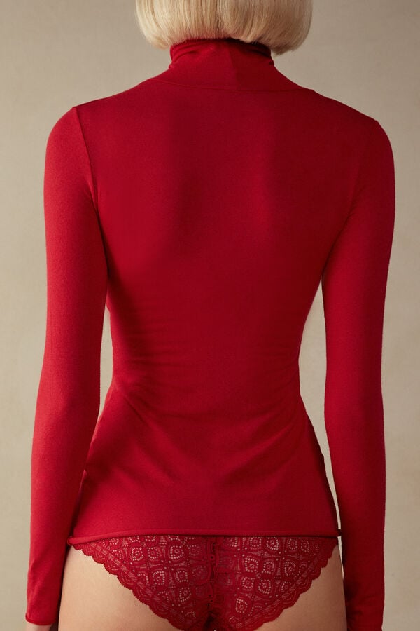 Red Intimissimi Modal Cashmere Ultralight High-Neck Women Long Sleeve | 7146ZEVUX