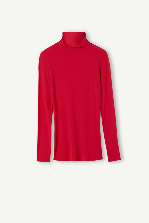 Red Intimissimi Modal Cashmere Ultralight High-Neck Women Long Sleeve | 7146ZEVUX