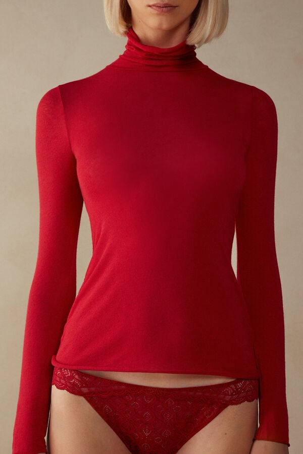 Red Intimissimi Modal Cashmere Ultralight High-Neck Women Long Sleeve | 7146ZEVUX