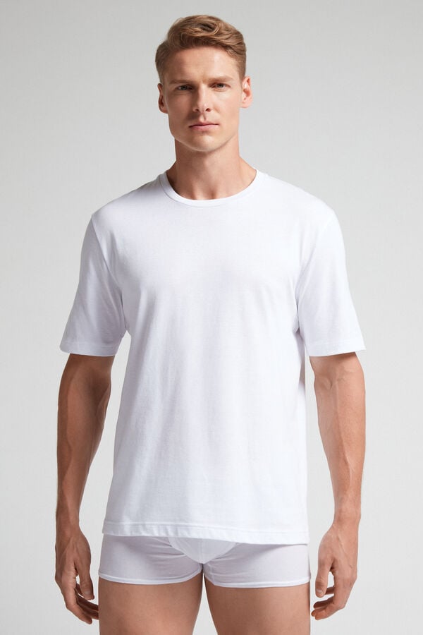 White Intimissimi Cotton Jersey Men T-Shirt | 1269KGUIR