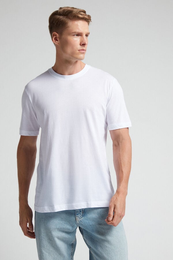 White Intimissimi Extrafine Superior Cotton Regular Fit Men T-Shirt | 4938NPHFD