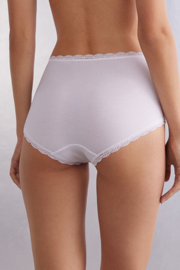 White Intimissimi High Rise Cotton And Lace Hipsters Women Briefs | 0246QVGTL