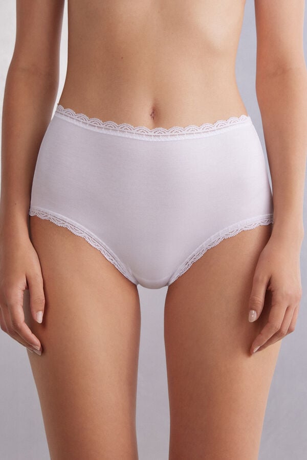 White Intimissimi High Rise Cotton And Lace Hipsters Women Briefs | 0246QVGTL