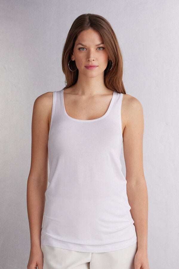 White Intimissimi Long Micromodal Women Tank Top | 6438FZJWA