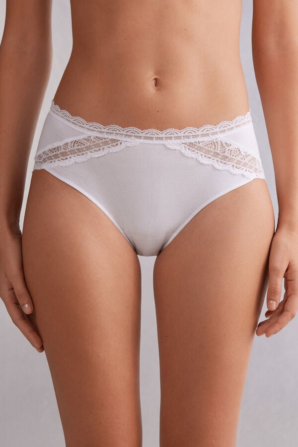 White Intimissimi Semi-High Rise Cotton And Lace Women Panties | 8310MBXEL