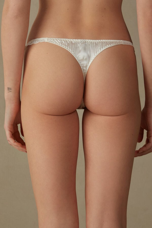 White Intimissimi Silk And Lace G-String Women Thong | 9810PQCBW