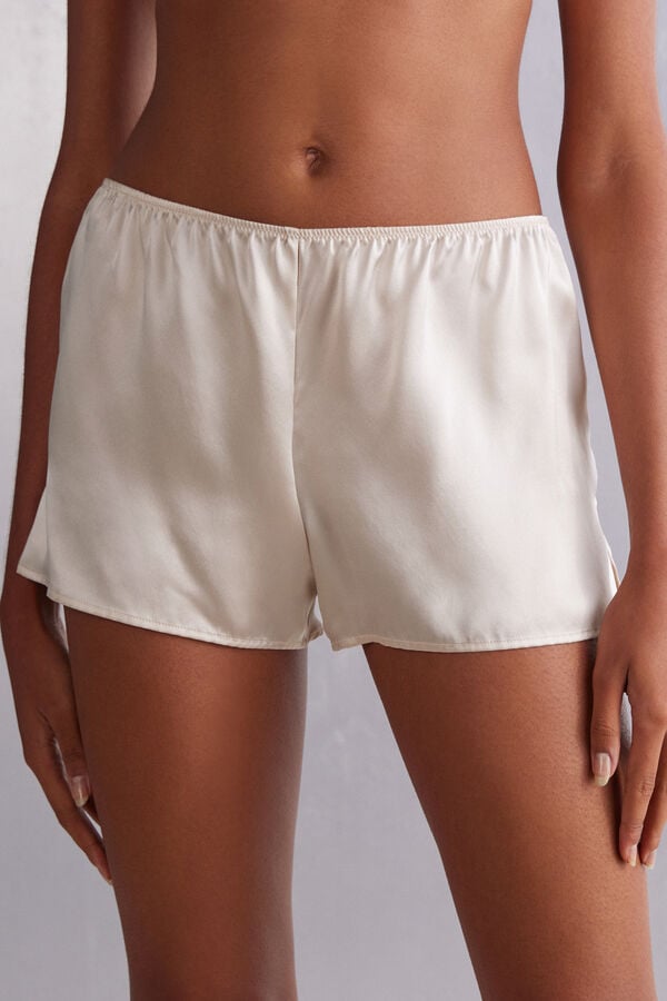 White Intimissimi Smooth Silk-Satin Women Shorts | 6879XKTPL