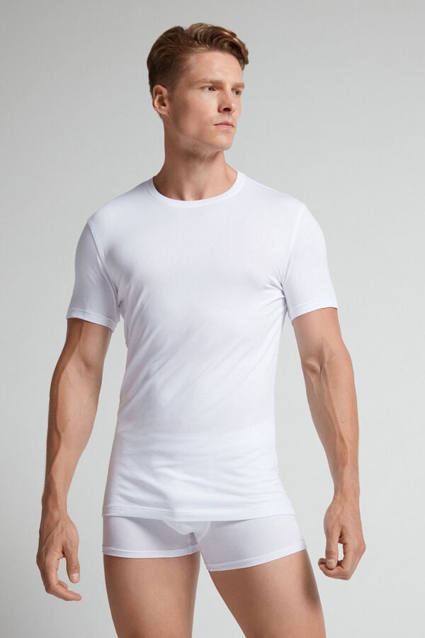 White Intimissimi Stretch Superior Cotton Men T-Shirt | 1437PQGLV