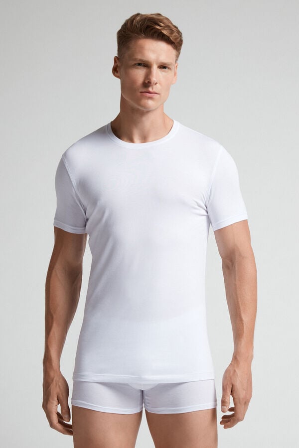 White Intimissimi Stretch Superior Cotton Men T-Shirt | 1437PQGLV