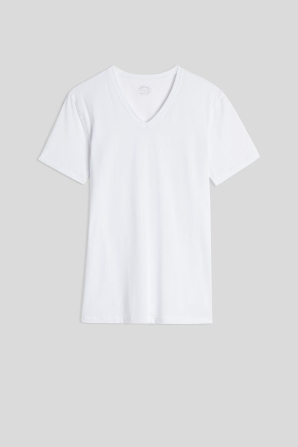 White Intimissimi Stretch Superior Cotton V-Neck Men T-Shirt | 5760HOYLW