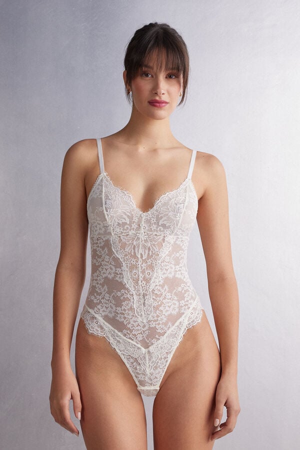 White Intimissimi The Most Romantic Season Lace Women Bodysuit | 2381WCKLE