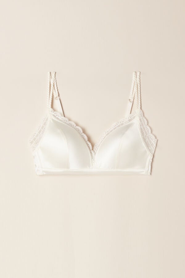 White Intimissimi Tiziana Wireless Plunge Triangle Silk And Lace Women Bra | 1573NHMOF