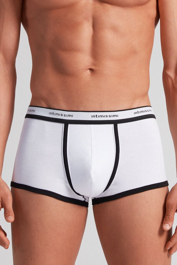 White / Black Intimissimi Superior Cotton With Logo Men Boxer | 5736MDPUL