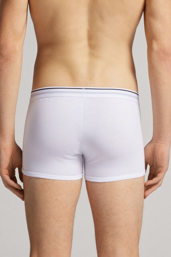 White / Blue Intimissimi Superior Cotton With Exposed Elastic Men Boxer | 0295PNJCV